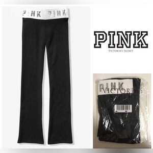 🆕VICTORIA’S SECRET PINK - S - NWT - BLACK WHITE / SILVER BLING YOGA PANTS